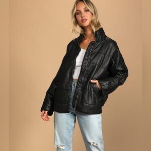 LIKE NEW! Free People Dolman Quilted Vegan Leather Jacket Black Womens Size L